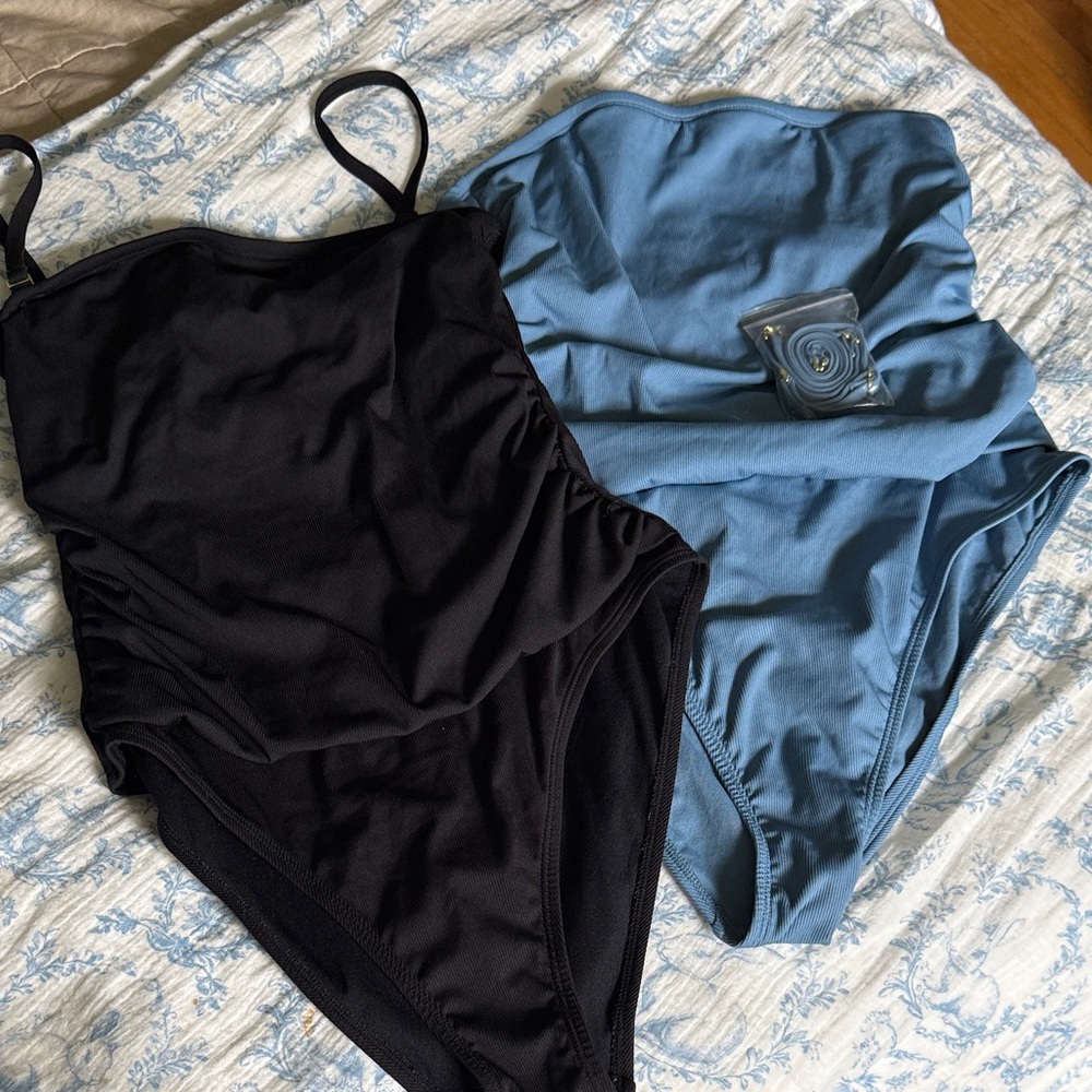 Shade & Shore Black and Dusty Blue One-Piece Swimsuits